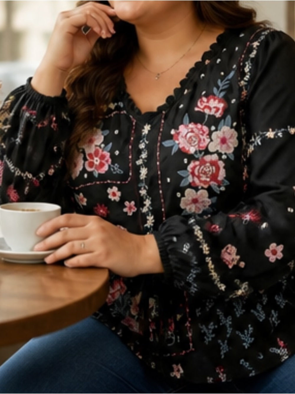 Cotton Savanna Jane Navy Floral Embroidered Peasant Top